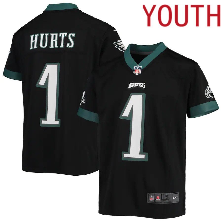 Youth Philadelphia Eagles 1 Jalen Hurts Nike Black Game NFL Jersey